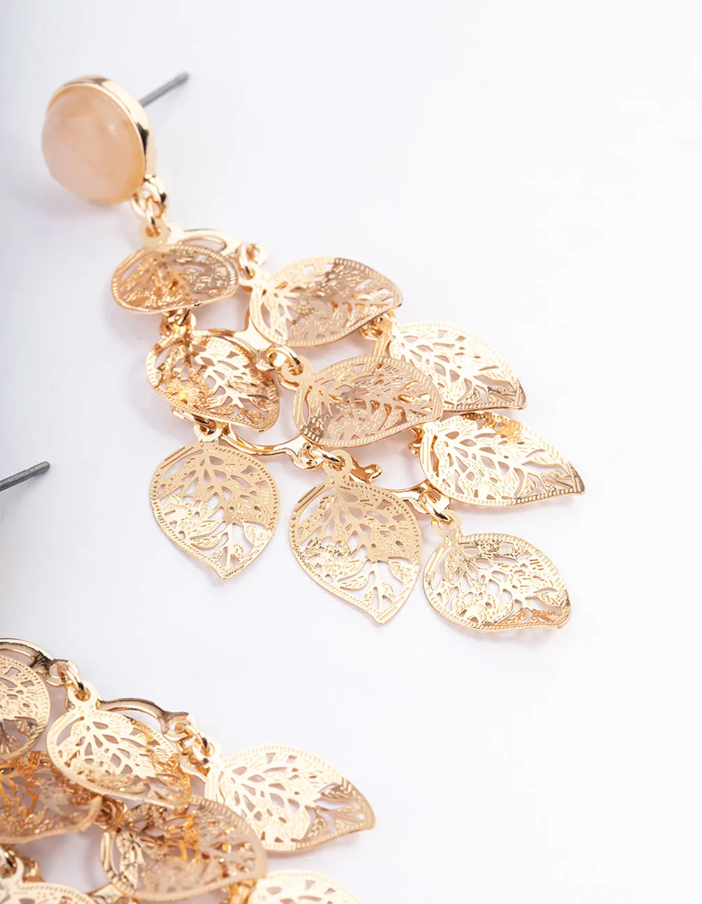 Gold Textured Leaf Drop Earrings
