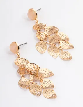 Gold Textured Leaf Drop Earrings