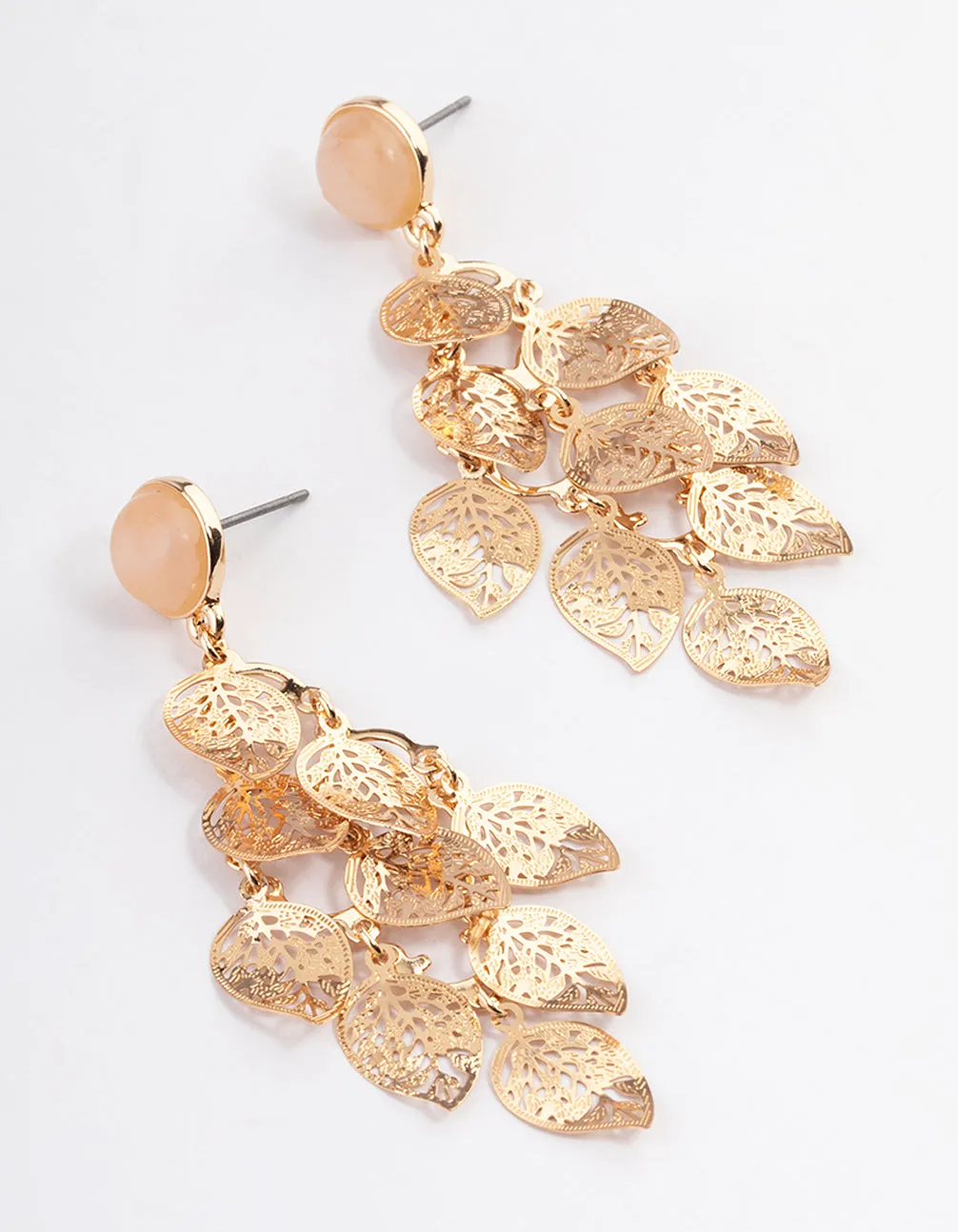 Gold Textured Leaf Drop Earrings