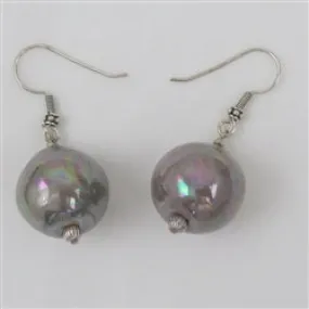 Grey Drop  Earrings in  Big Handmade Kazuri  Beads