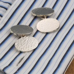 Hammered Mens Sterling Silver Luxury Oval Chain Cufflinks