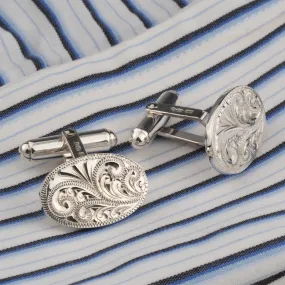 Hand Engraved Luxury Scroll Sterling Silver Cufflinks