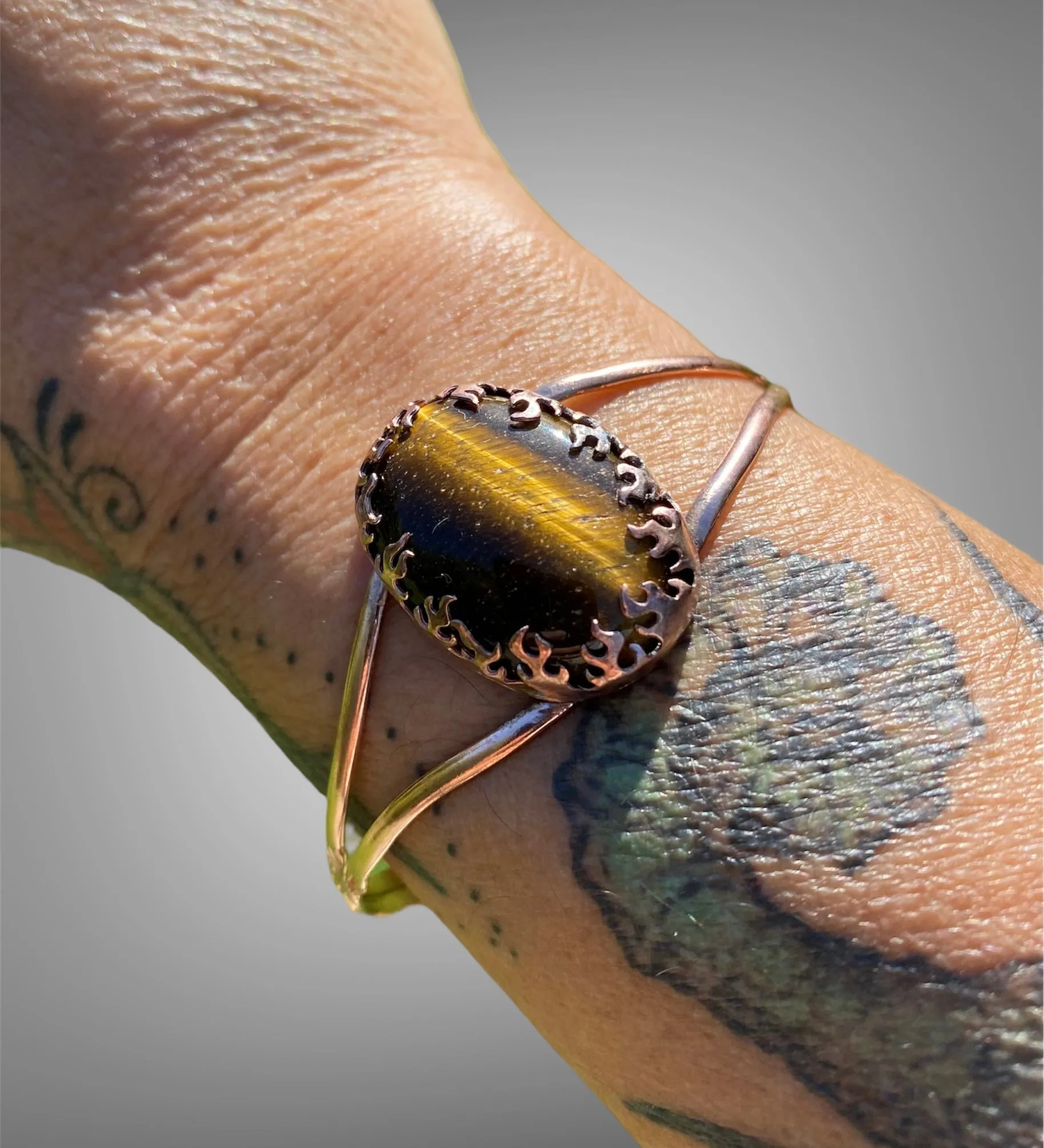 Handmade Copper Tiger Eye Cuff