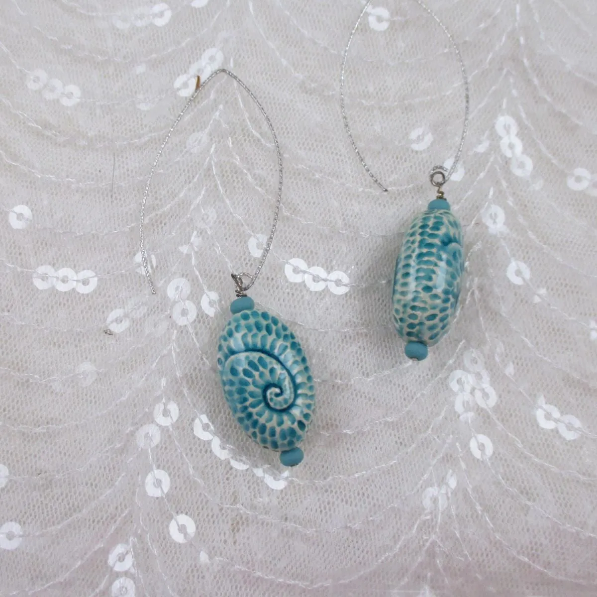 Handmade Fair Trade Bead  Aqua Earrings Dangling Style