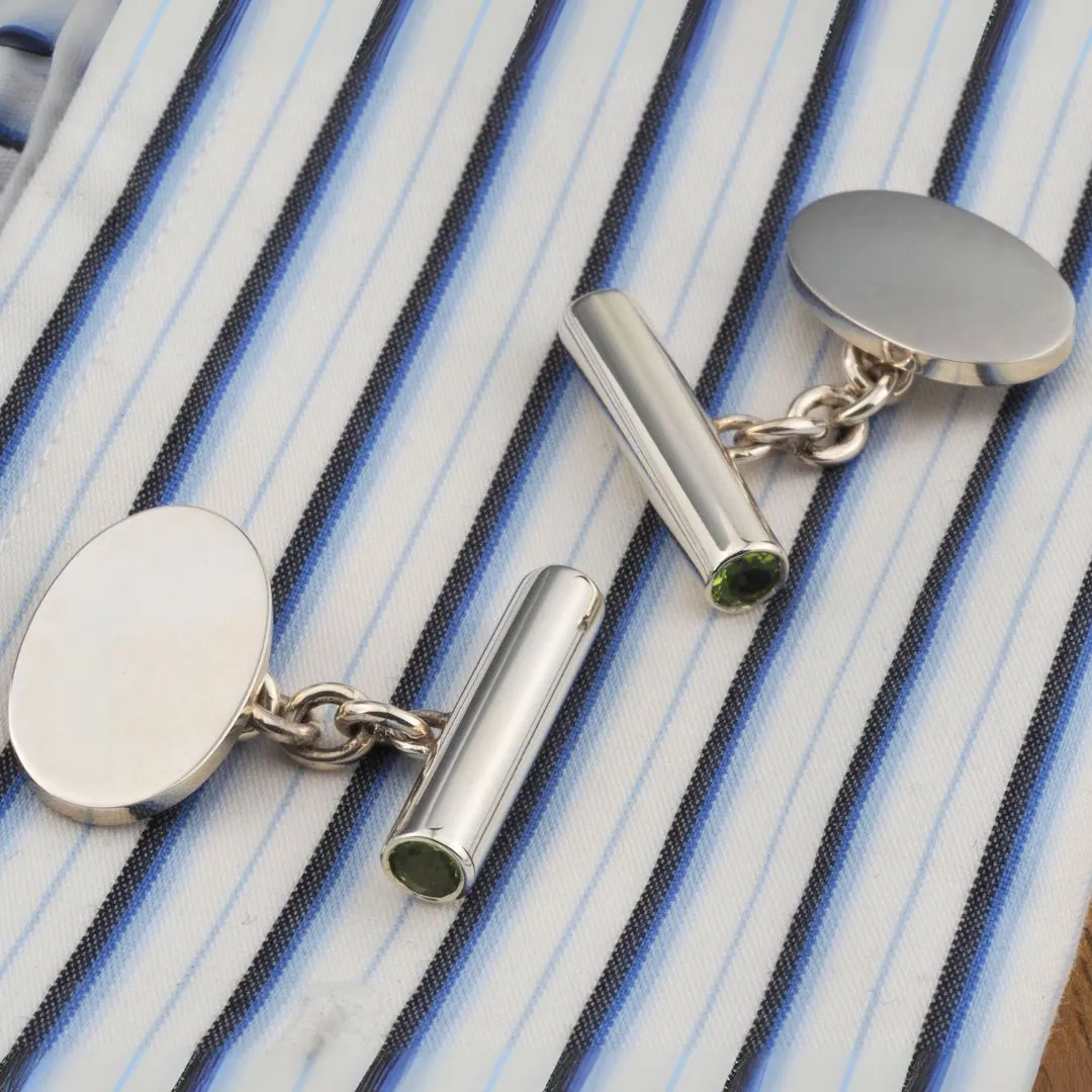 Handmade Sterling Silver Peridot Cufflinks Engraved Initials