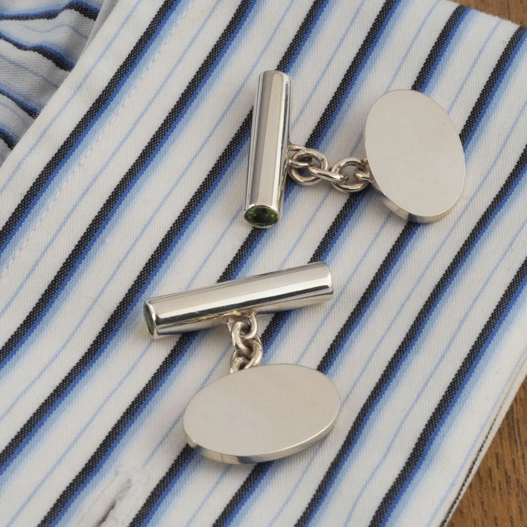 Handmade Sterling Silver Peridot Cufflinks Engraved Initials