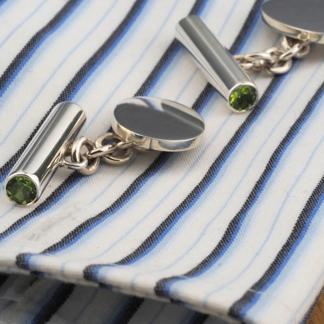 Handmade Sterling Silver Peridot Cufflinks Engraved Initials