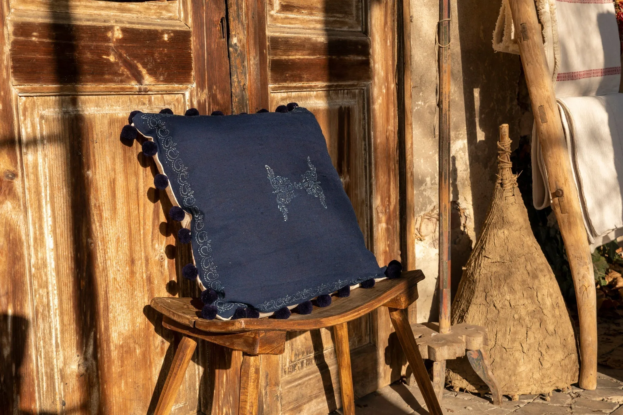 Handwoven antique Hungarian hemp, wax resist dyed Indigo - P204