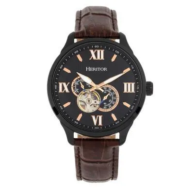 Heritor Automatic Harding Semi-Skeleton Leather-Band Watch