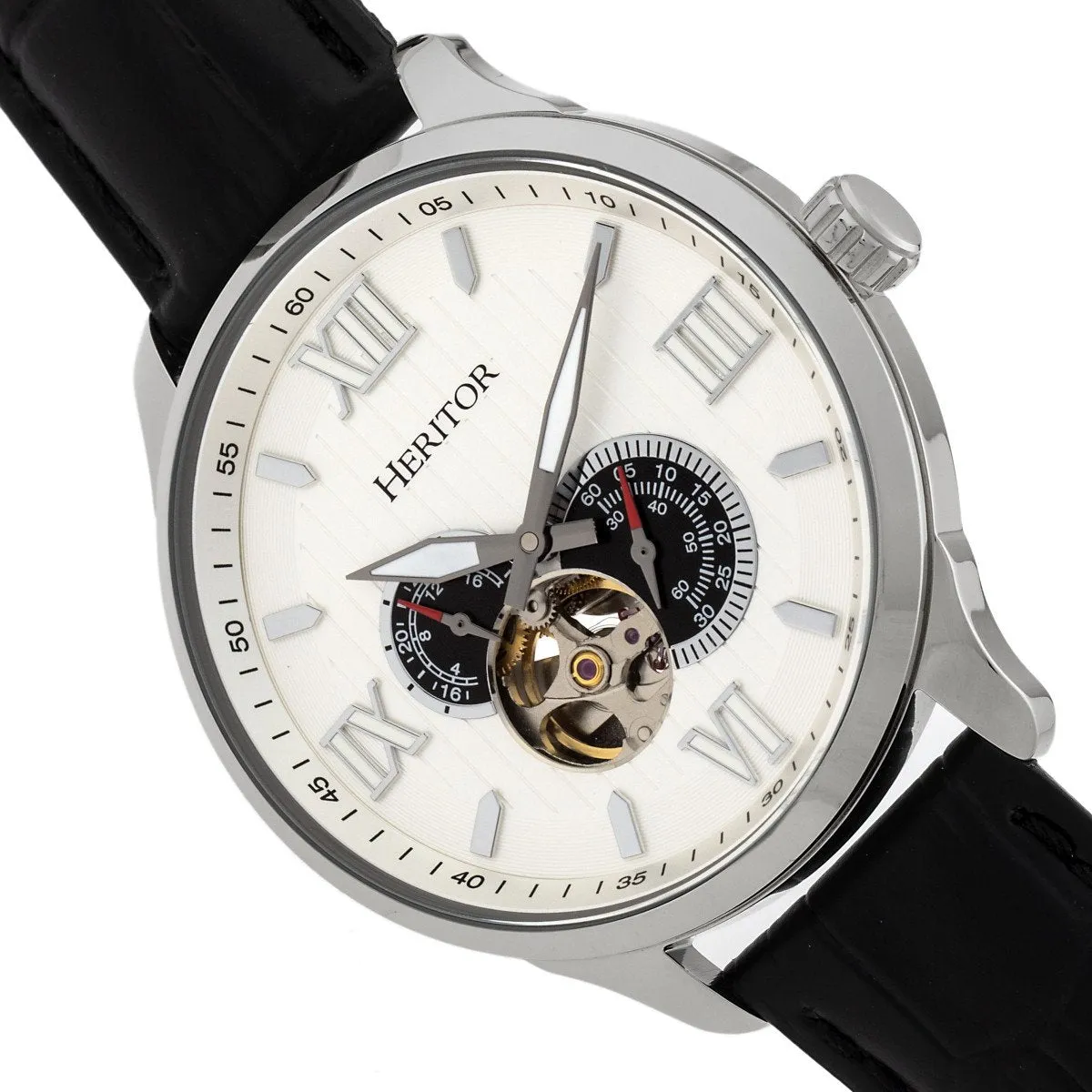 Heritor Automatic Harding Semi-Skeleton Leather-Band Watch