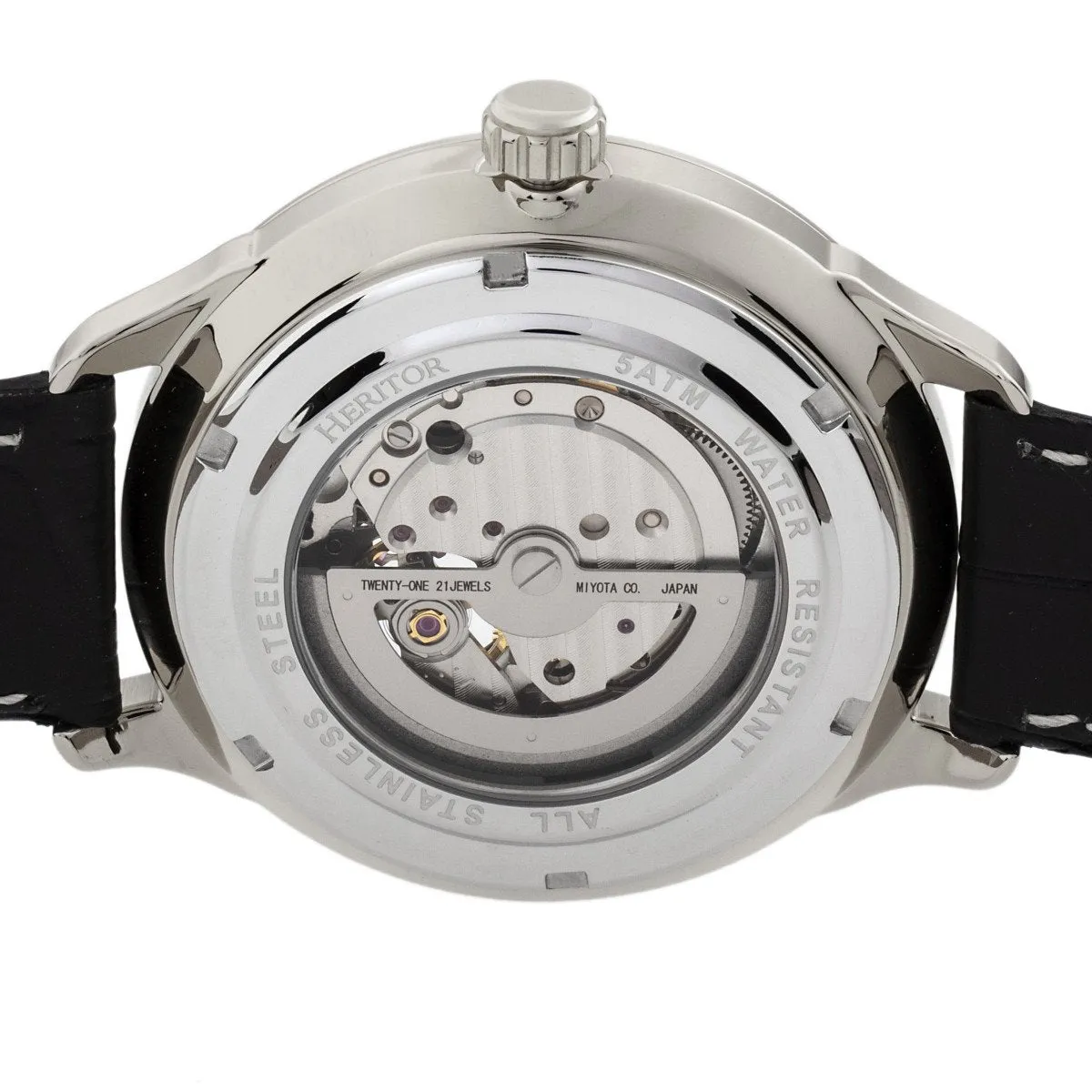 Heritor Automatic Harding Semi-Skeleton Leather-Band Watch