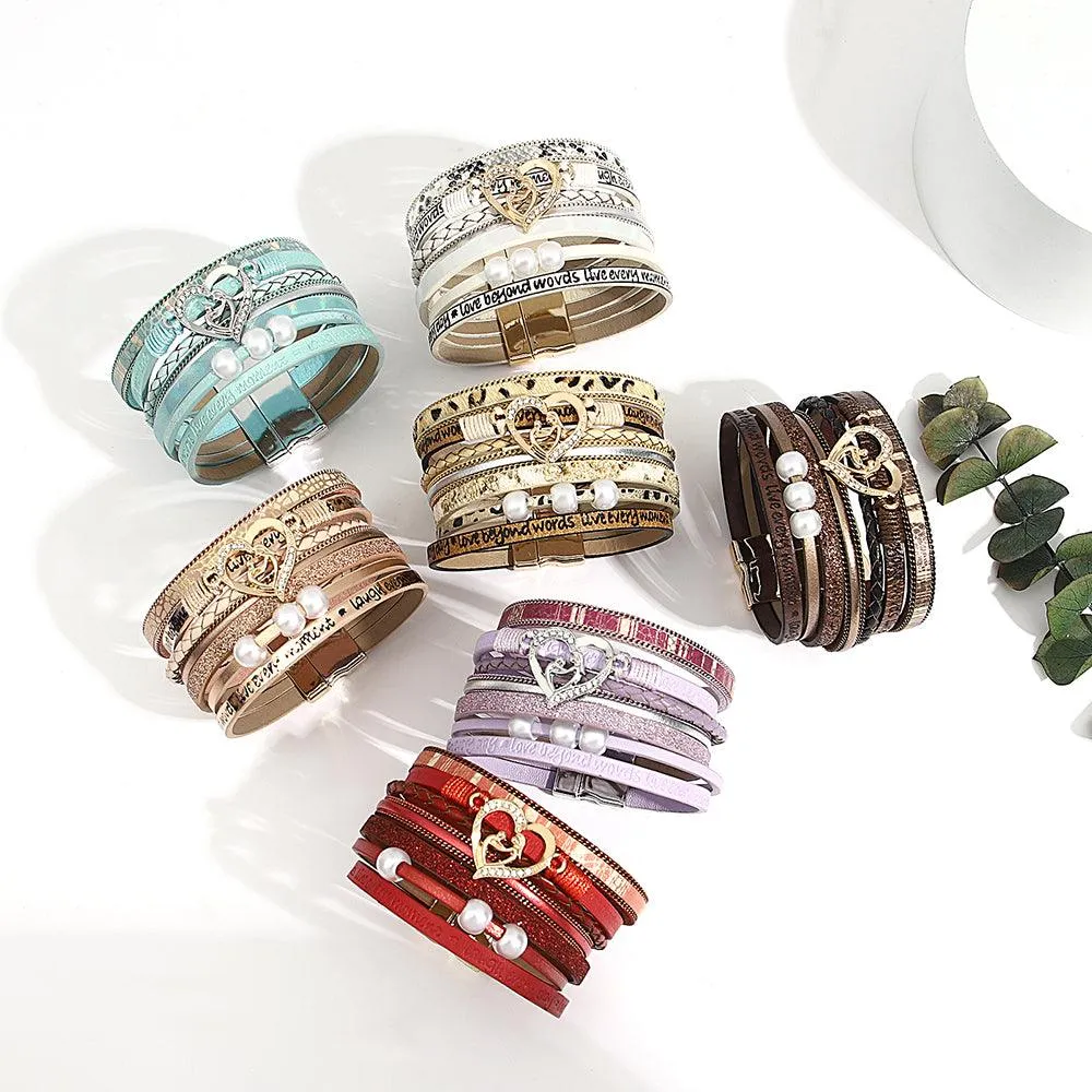 'Inspired Heart' Charm Cuff Bracelet - khaki