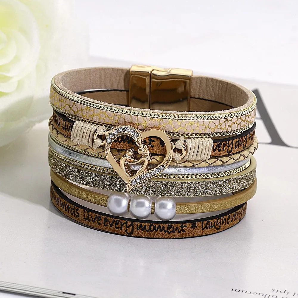 'Inspired Heart' Charm Cuff Bracelet - khaki