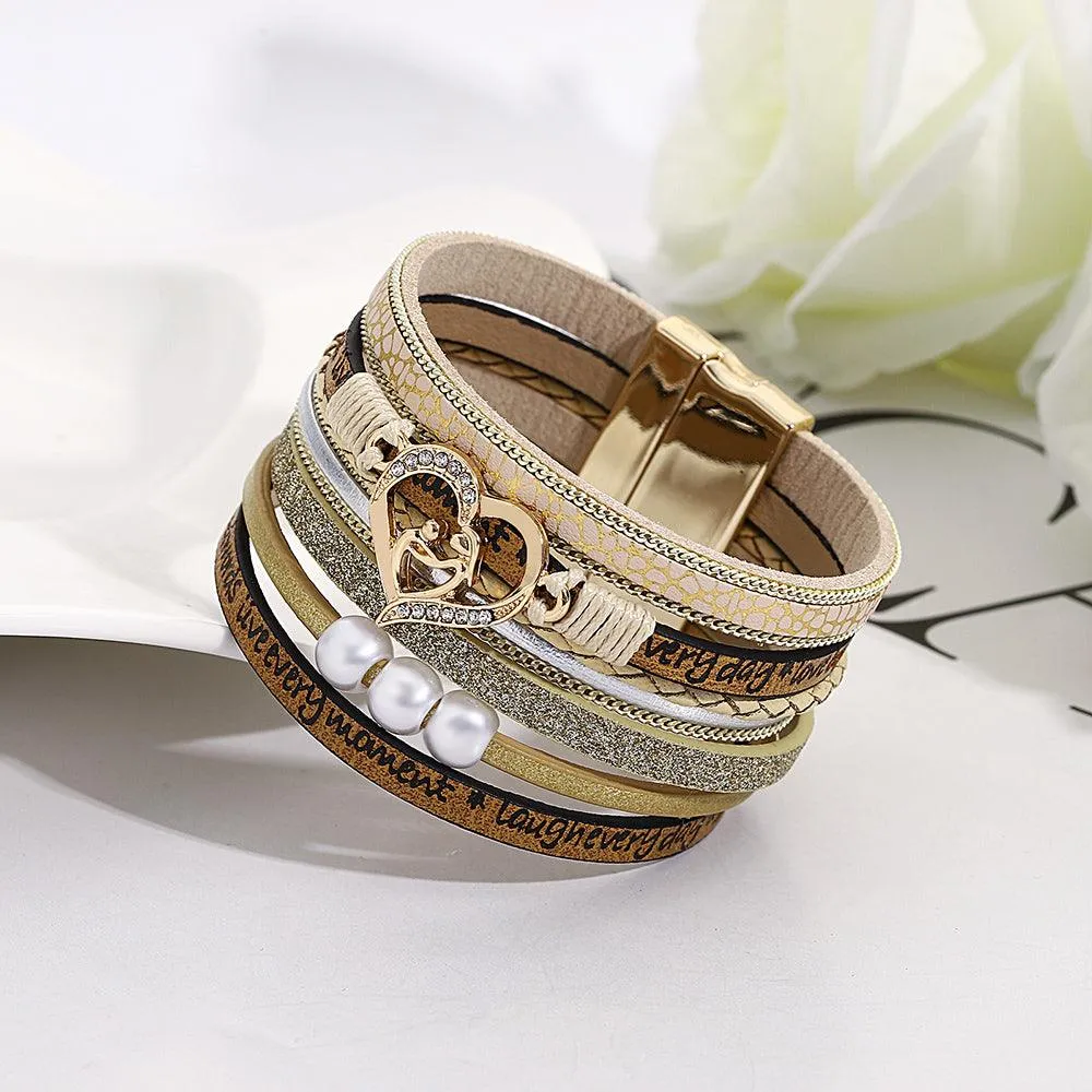 'Inspired Heart' Charm Cuff Bracelet - khaki