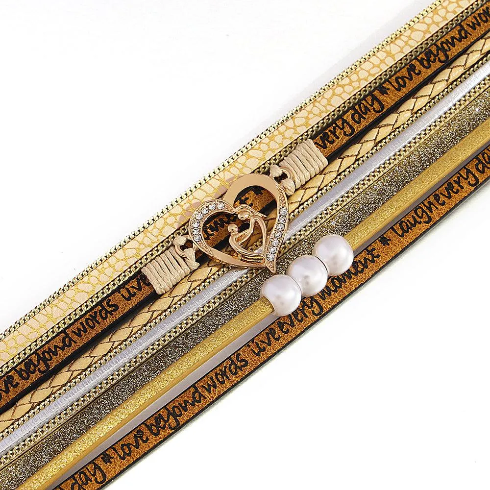 'Inspired Heart' Charm Cuff Bracelet - khaki