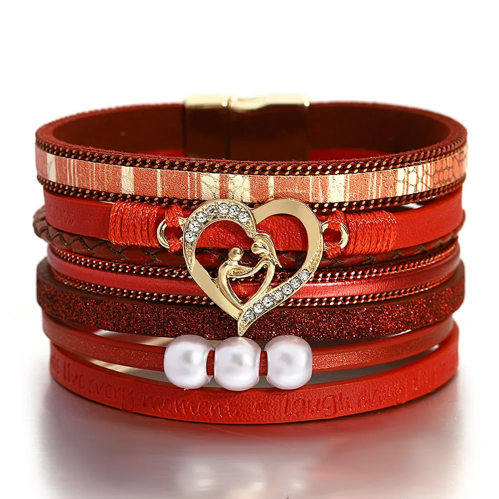 'Inspired Heart' Charm Cuff Bracelet - red