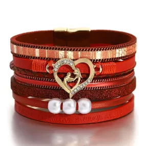 'Inspired Heart' Charm Cuff Bracelet - red