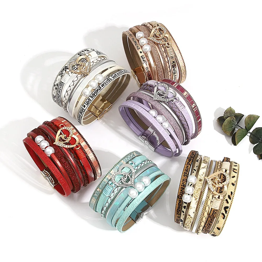 'Inspired Heart' Charm Cuff Bracelet - red
