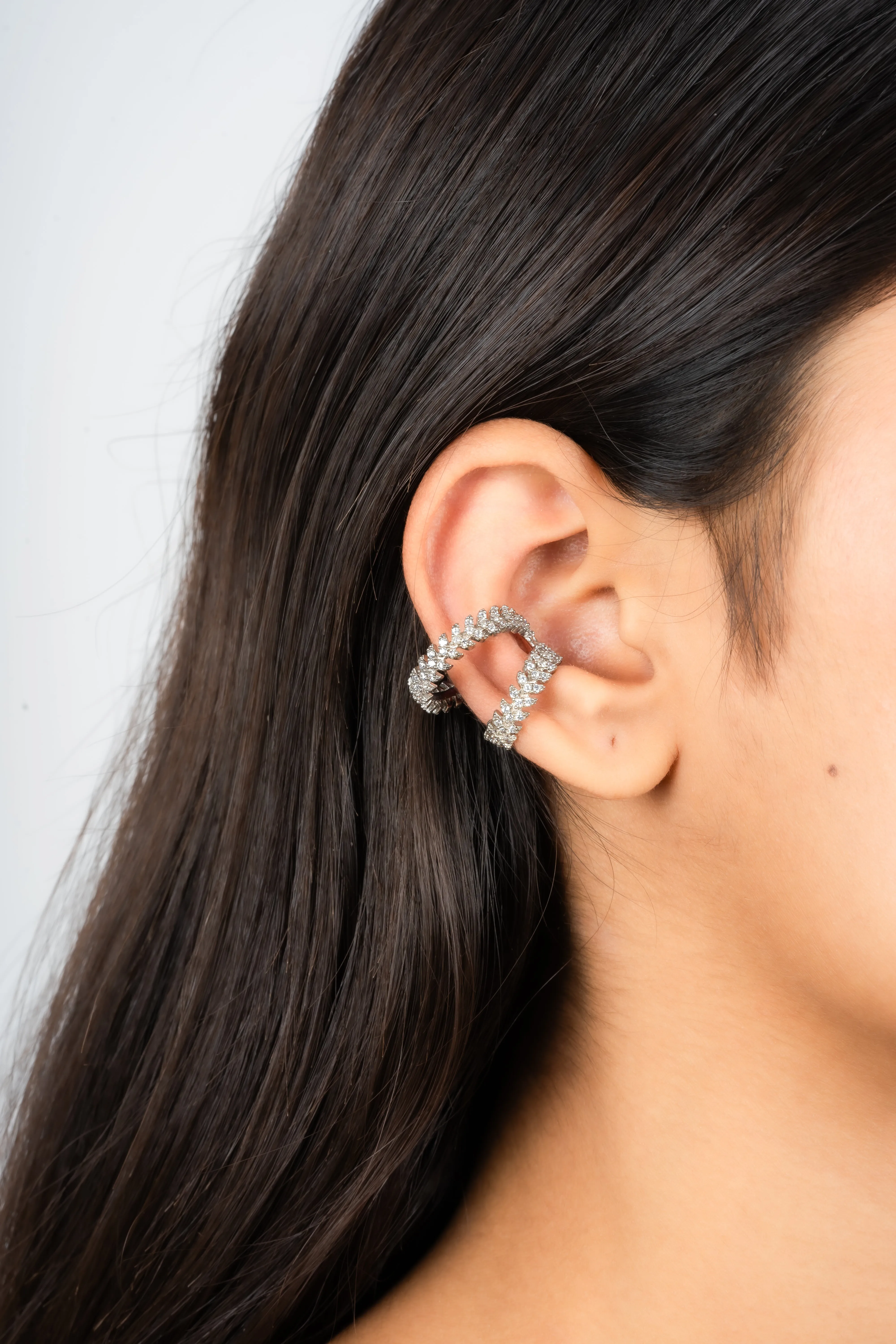 Intricate Leaf Silver White Gold Cuff Earring For Women
