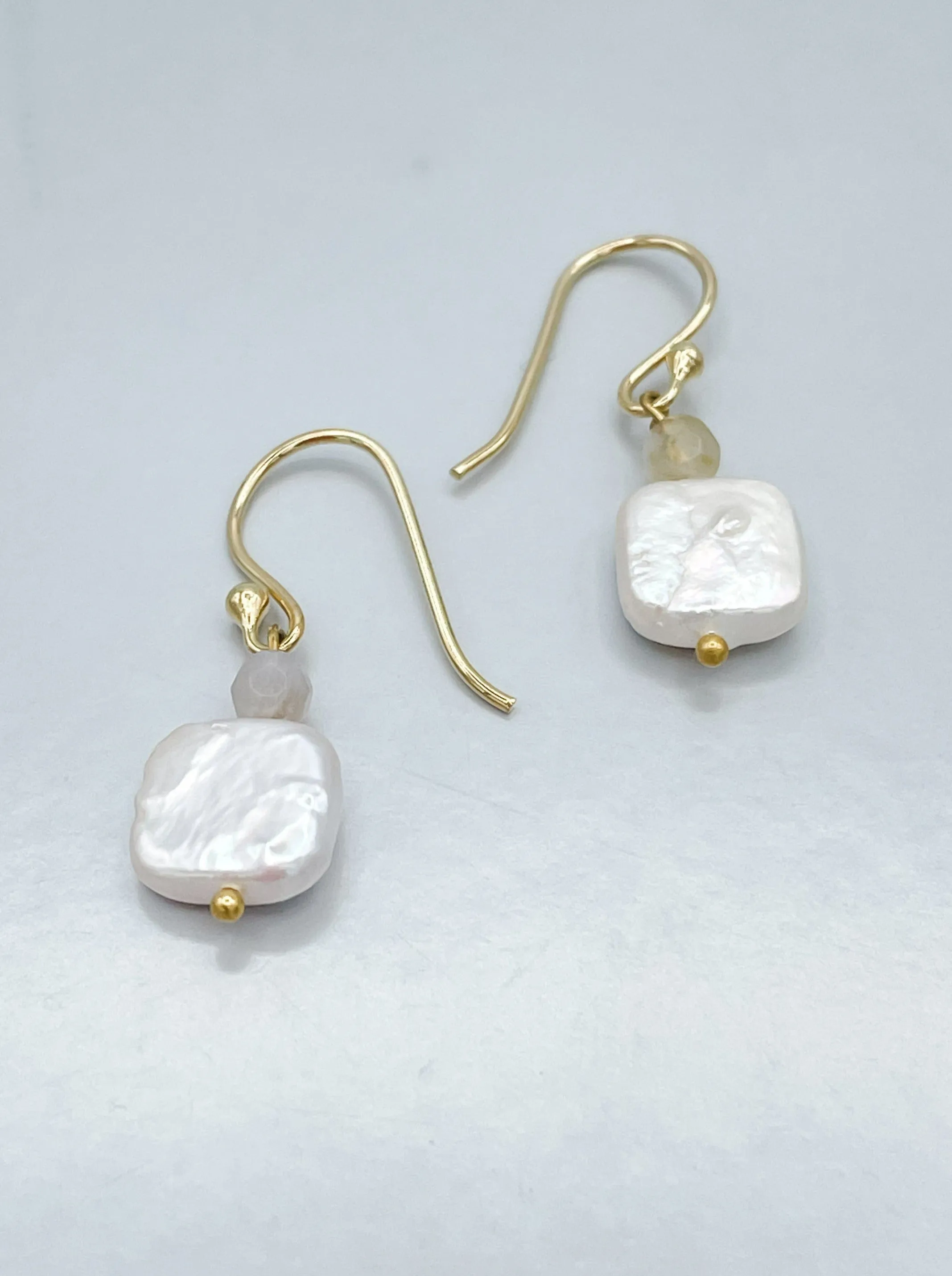 Joy Earrings with Small Square Pearl and Faceted Bead