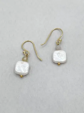 Joy Earrings with Small Square Pearl and Faceted Bead