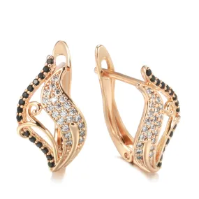 Ladies Rose Gold Curly Leaf Shape Natural Crystals Earrings