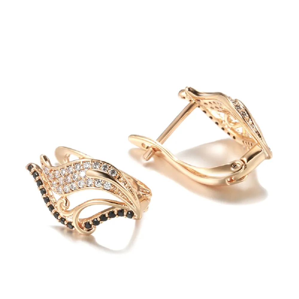 Ladies Rose Gold Curly Leaf Shape Natural Crystals Earrings