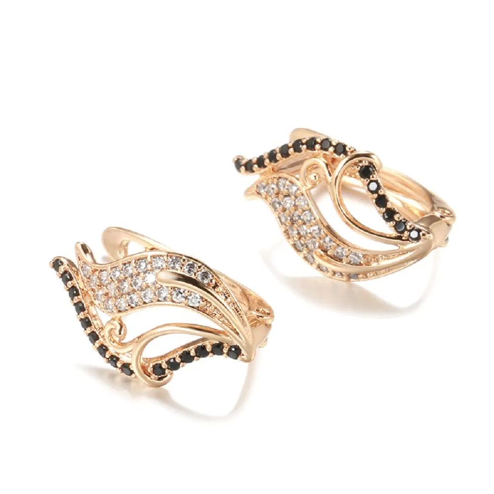 Ladies Rose Gold Curly Leaf Shape Natural Crystals Earrings