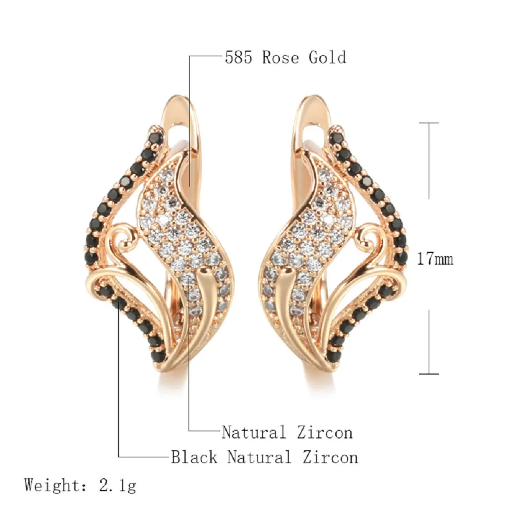 Ladies Rose Gold Curly Leaf Shape Natural Crystals Earrings