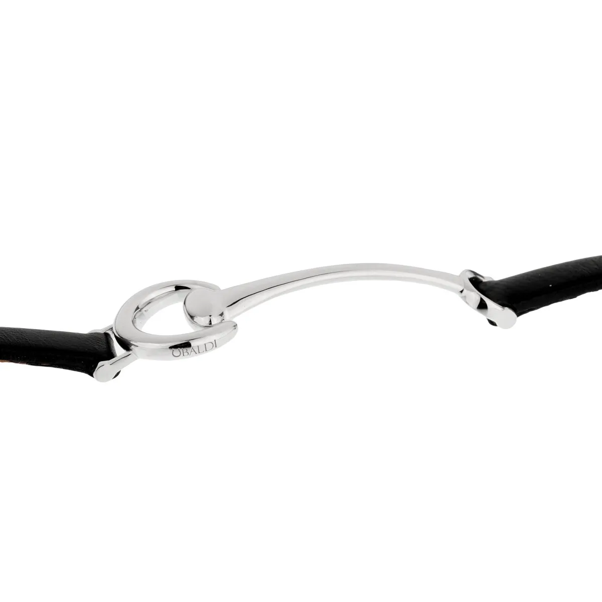Ladies White Gold Black Leather Horsebit Bracelet