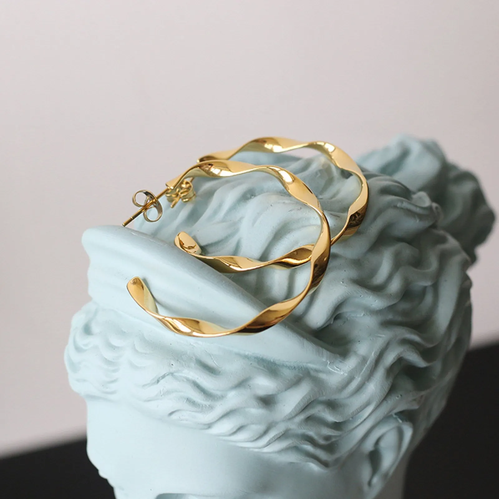 Large 40mm Curved Shape Hoop Earrings