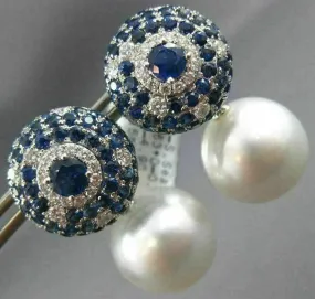 LARGE 5.84CT DIAMOND AAA SAPPHIRE & SOUTH SEA PEARL 18KT WHITE GOLD 3D EARRINGS