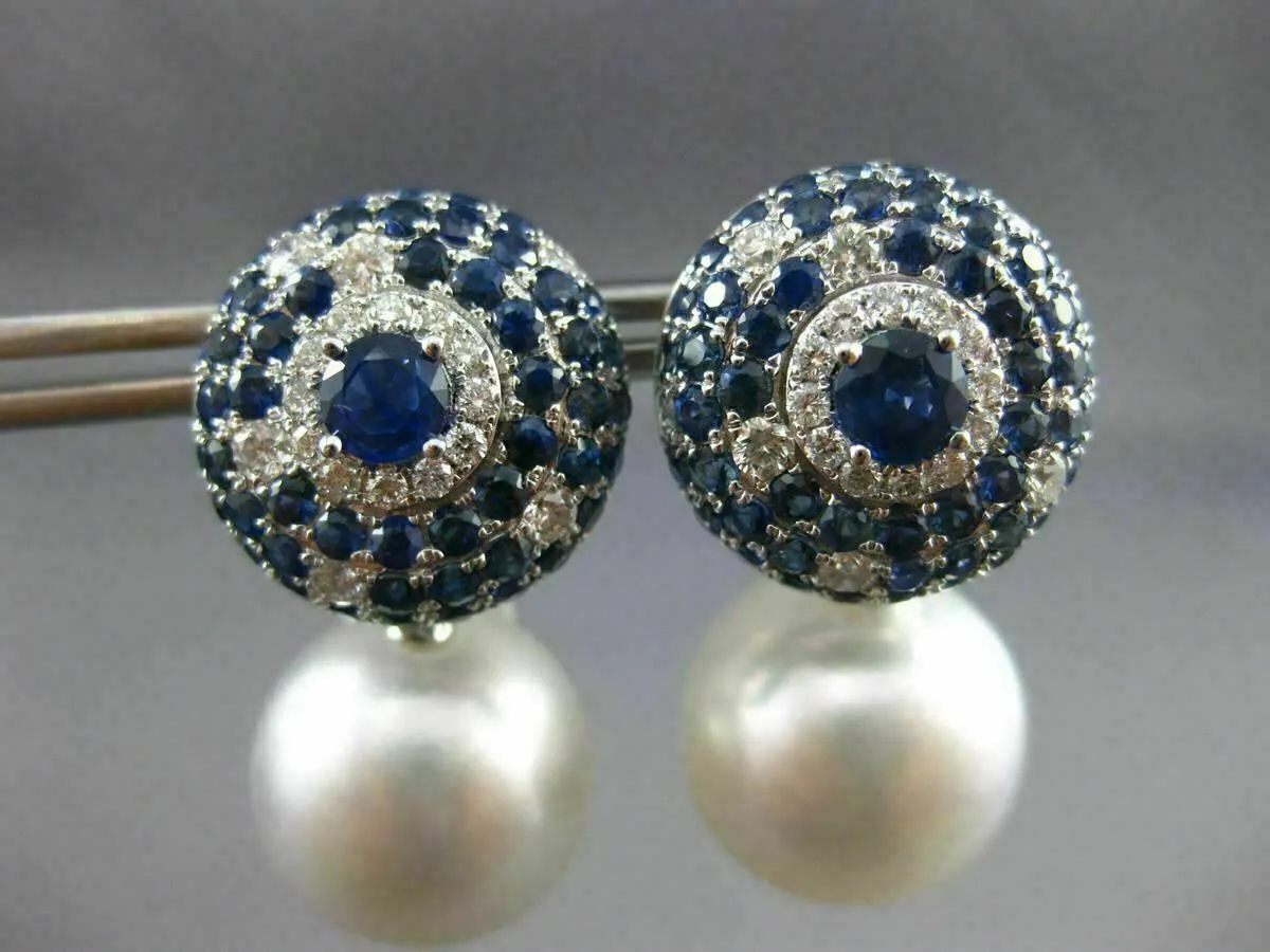 LARGE 5.84CT DIAMOND AAA SAPPHIRE & SOUTH SEA PEARL 18KT WHITE GOLD 3D EARRINGS