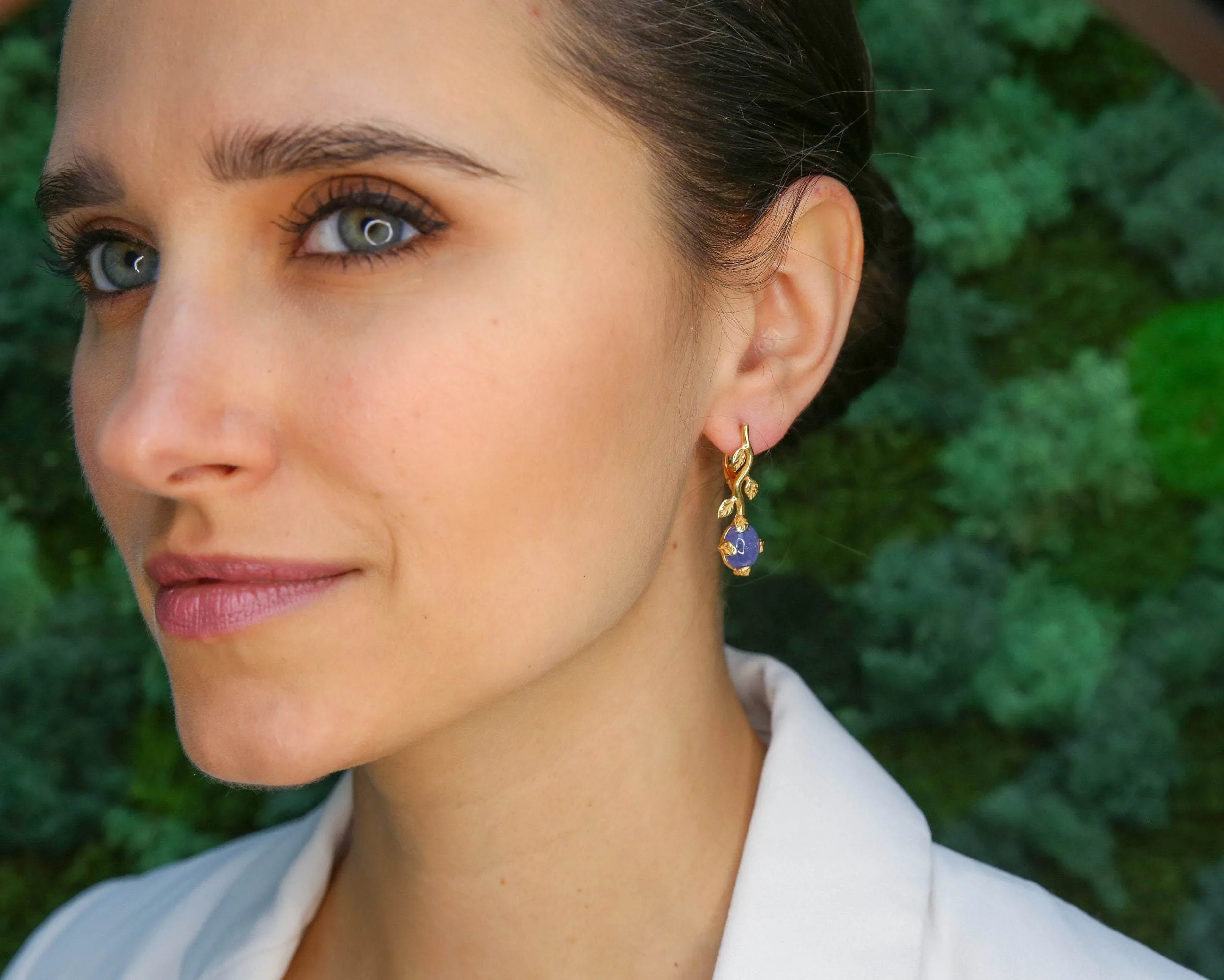 Long Blue Earrings - Natural Tanzanite Earrings, Blue Leaf Earrings