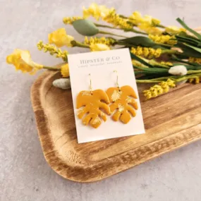 Mustard Yellow Monstera Leaf Earrings
