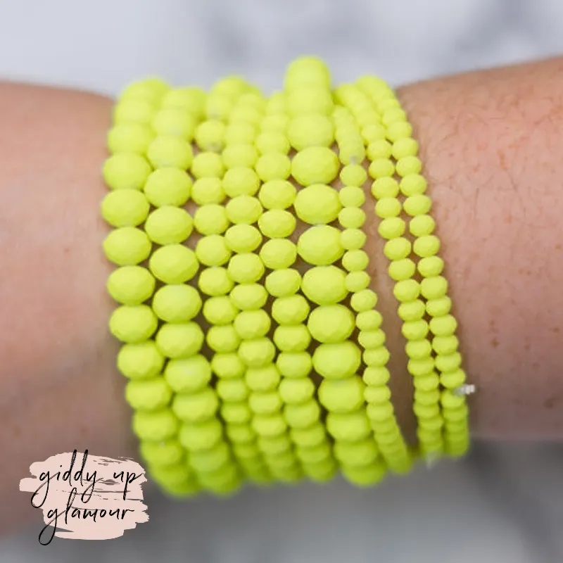 Nine Piece Crystal Bracelet Set in Neon Yellow