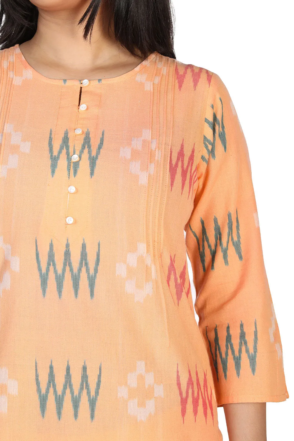 Orange peel cotton ikkat kurti