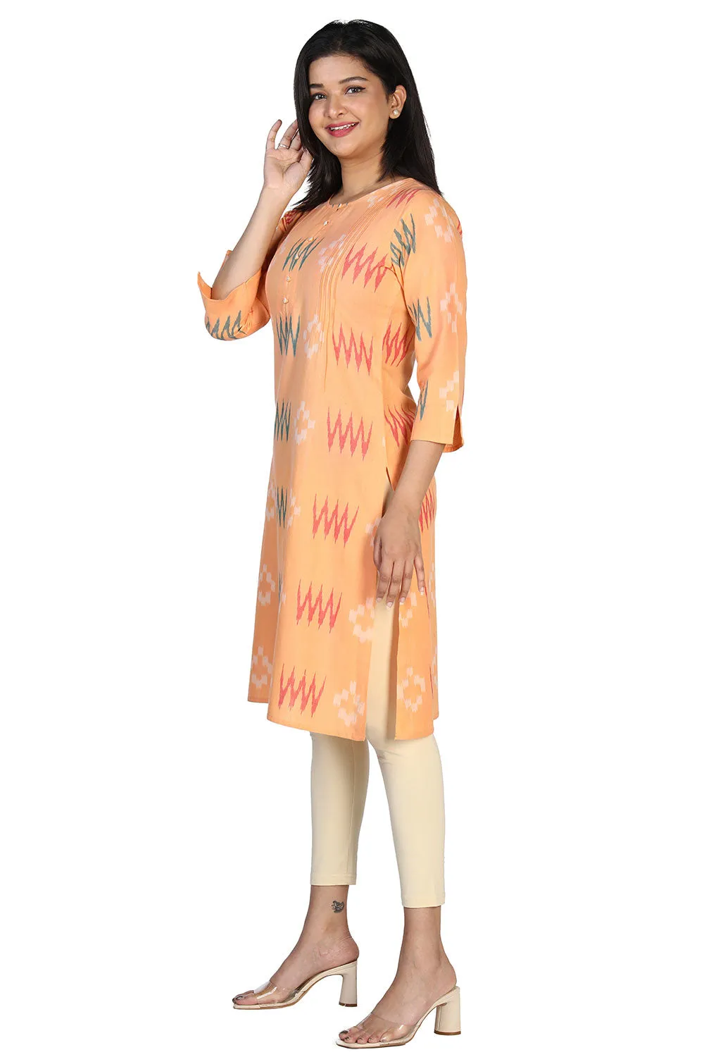 Orange peel cotton ikkat kurti