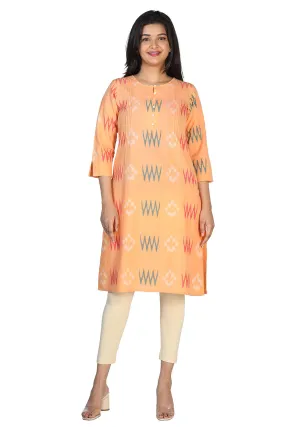 Orange peel cotton ikkat kurti