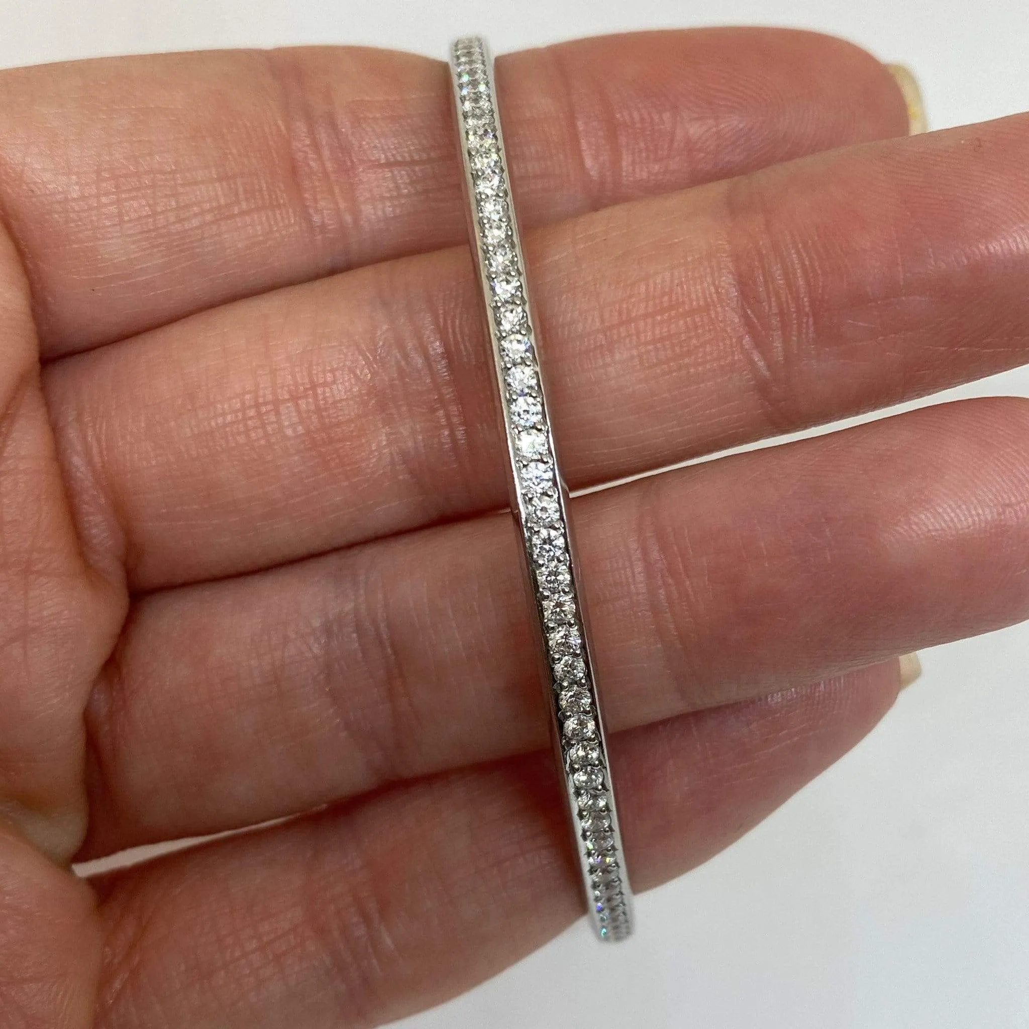 Pave Diamond Eternity Round Bangle Bracelet 18KW 2.38CTW 2.75" Diameter