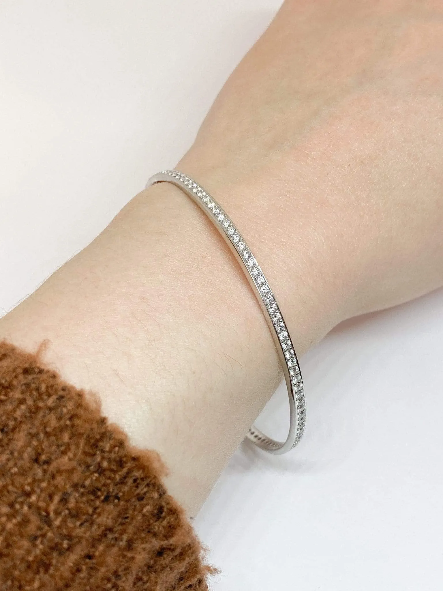 Pave Diamond Eternity Round Bangle Bracelet 18KW 2.38CTW 2.75" Diameter
