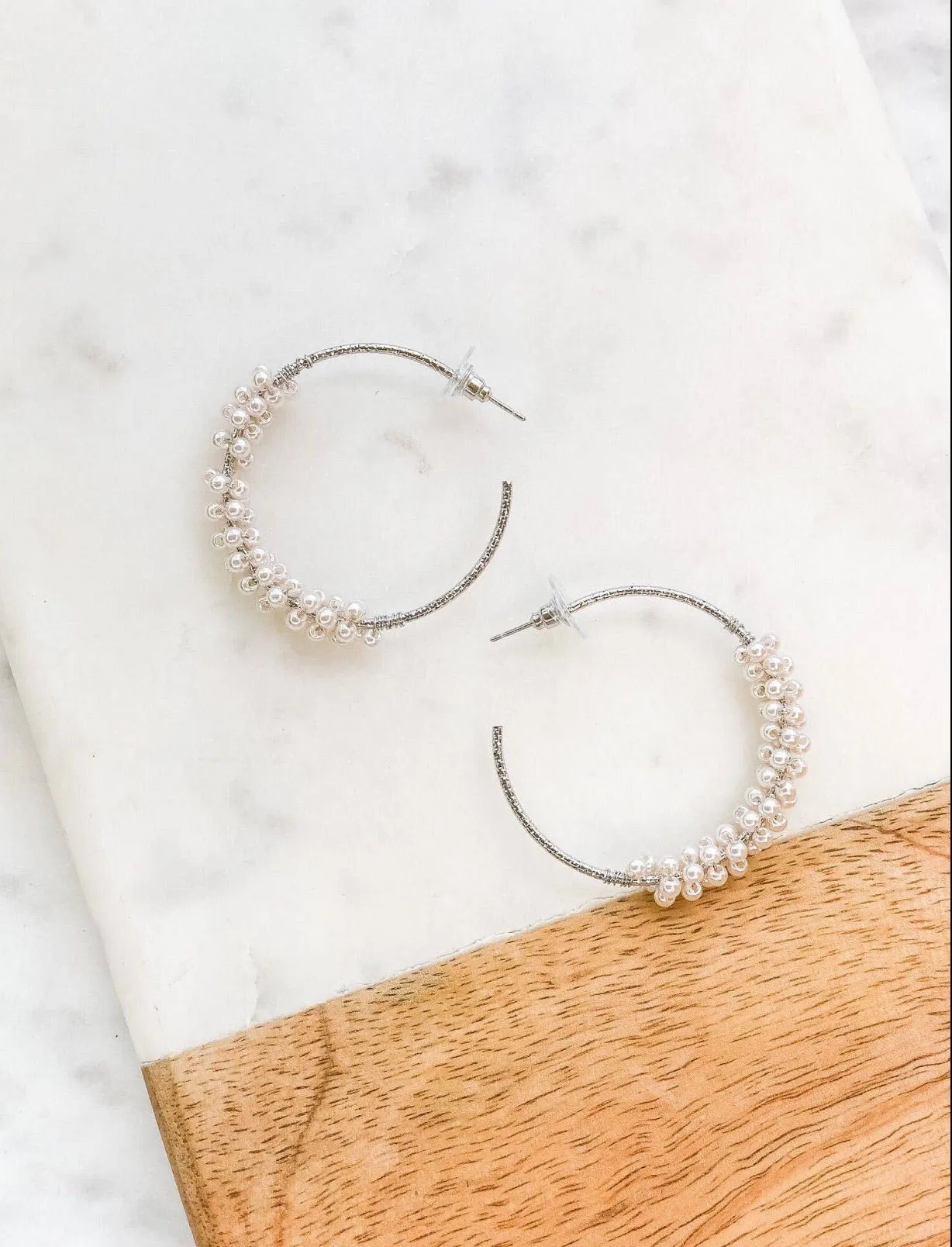 Pearl Cluster Hoop Earrings
