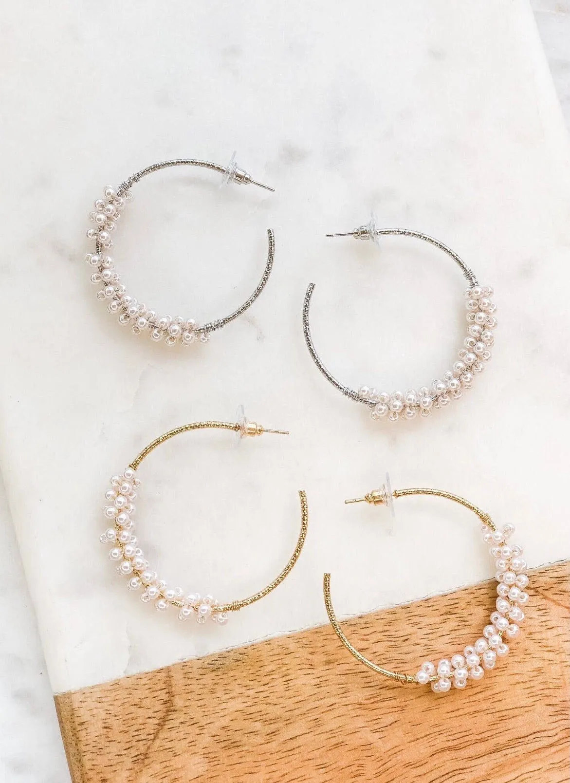 Pearl Cluster Hoop Earrings