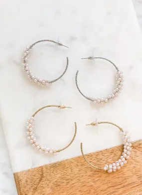 Pearl Cluster Hoop Earrings