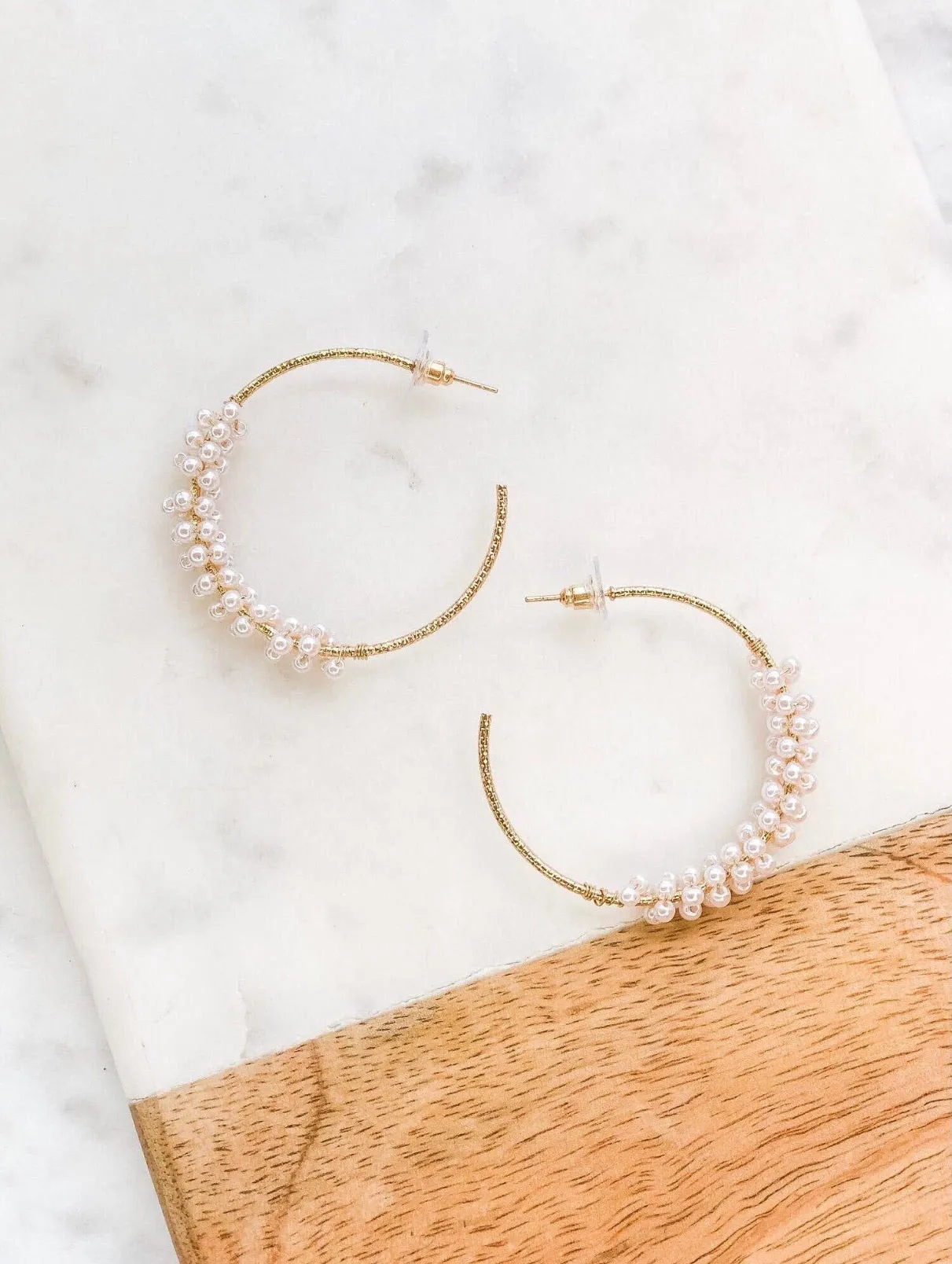 Pearl Cluster Hoop Earrings