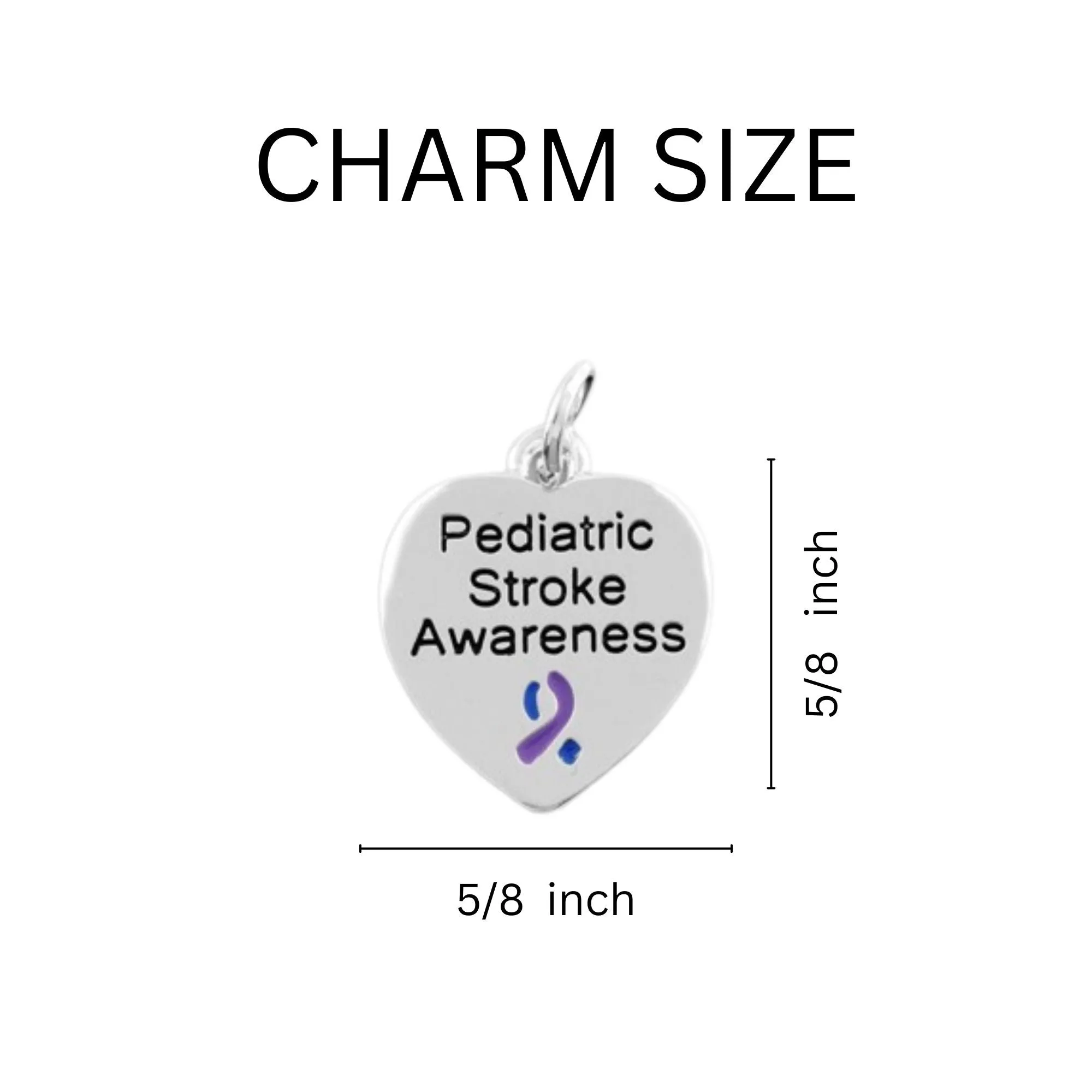 Pediatric Stroke Awareness Heart Charm Chunky Chained Bracelets