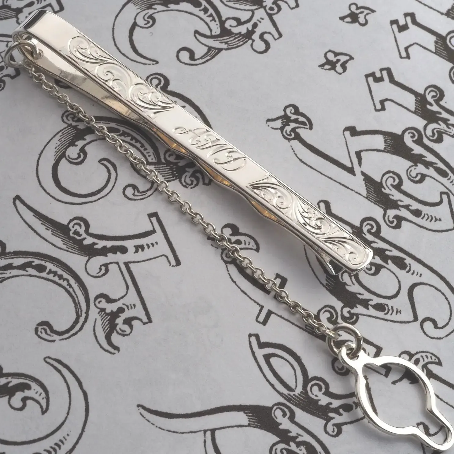 Personalised Hand Engraved Pattern Sterling Silver Tieslide Hand Engraved