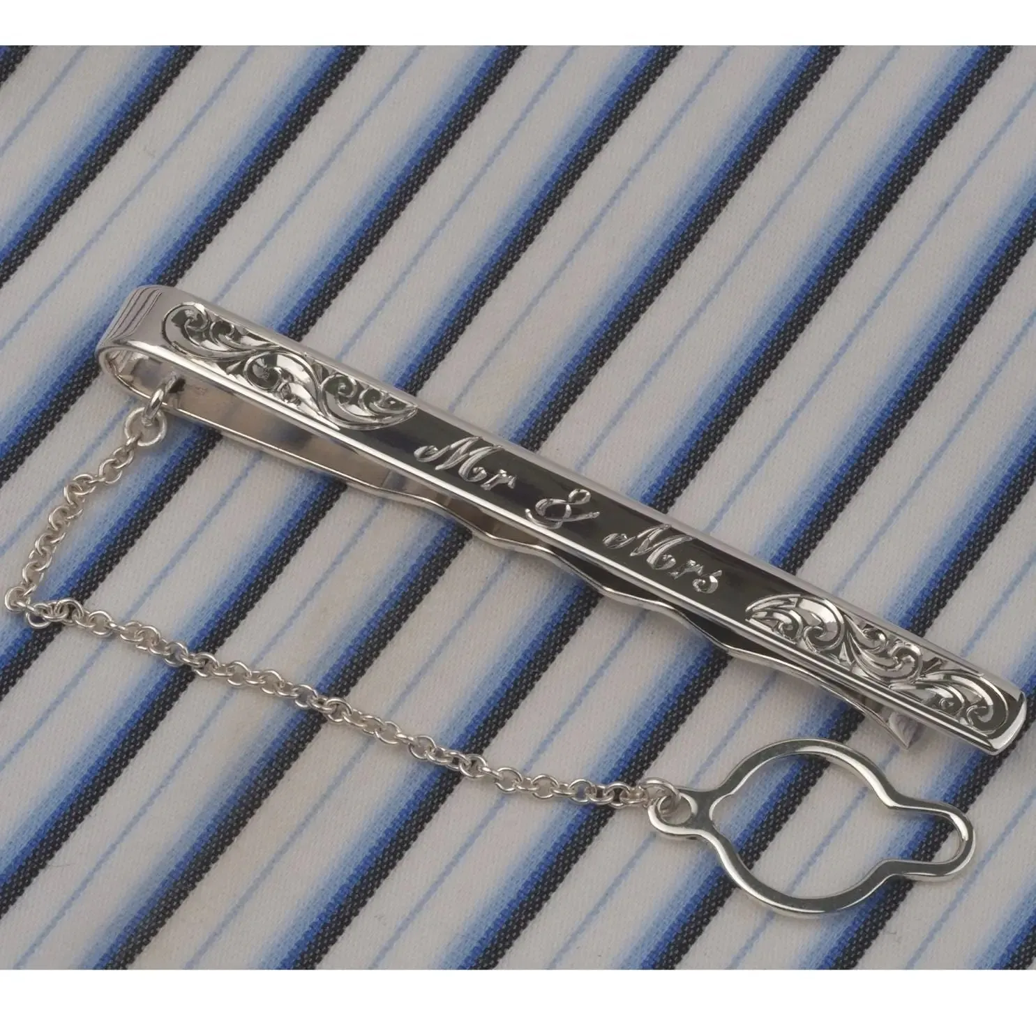 Personalised Hand Engraved Pattern Sterling Silver Tieslide Hand Engraved