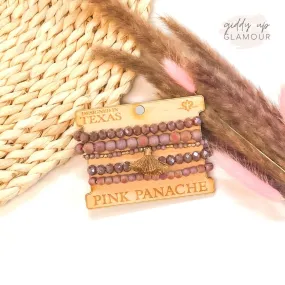 Pink Panache | Crystal Beaded Bracelet Set with Taupe Tassel in Mauve Purple