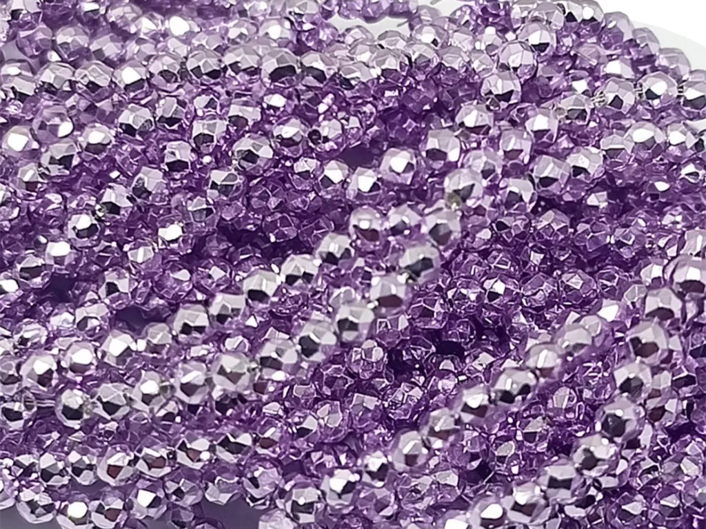 Purple Metallic Spherical Faceted Glass Crystal Beads